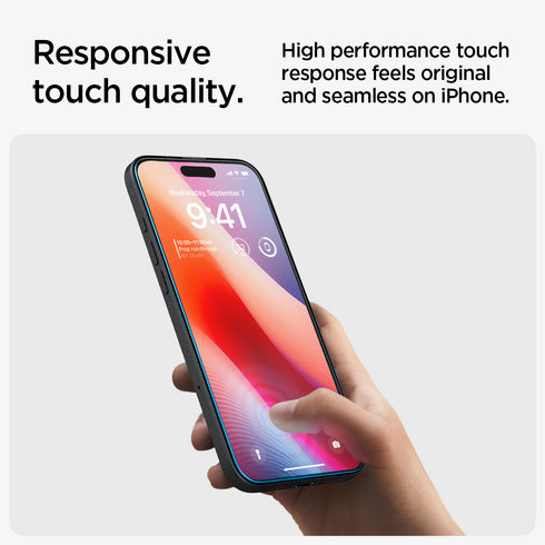 Protector de pantalla Spigen iPhone 16 Plus / iPhone 16 – GLAS.tR EZ Fit (paquete de 2)
